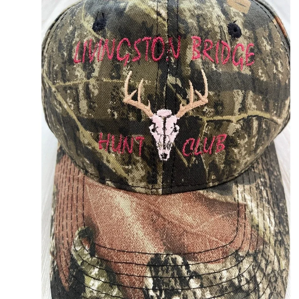Livingston Bridge Hunt Club Camo Hat Pink Deer Skull Embroidery Port Authority